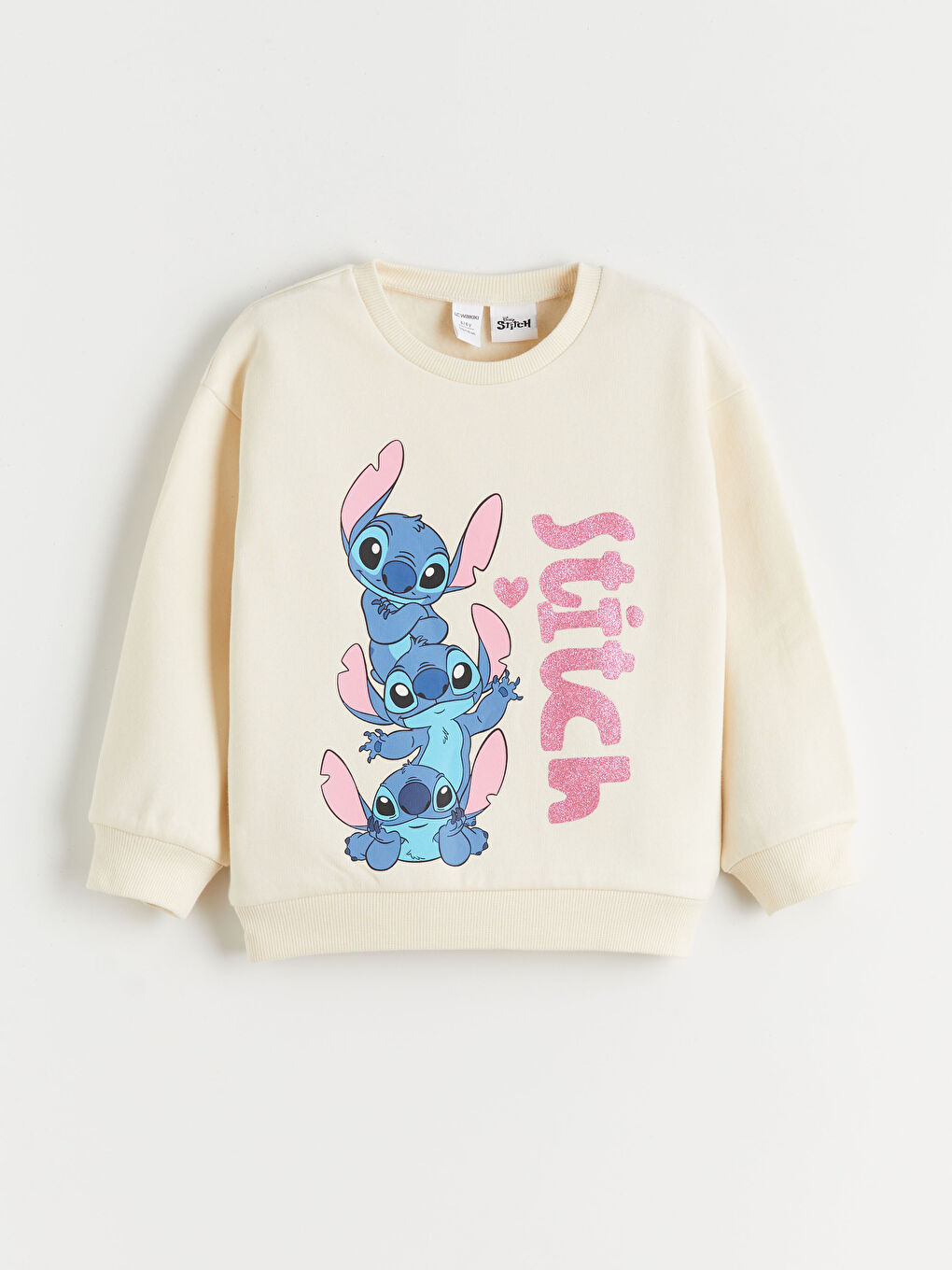 Crew Neck Stitch Printed Girls' Thick Sweatshirt