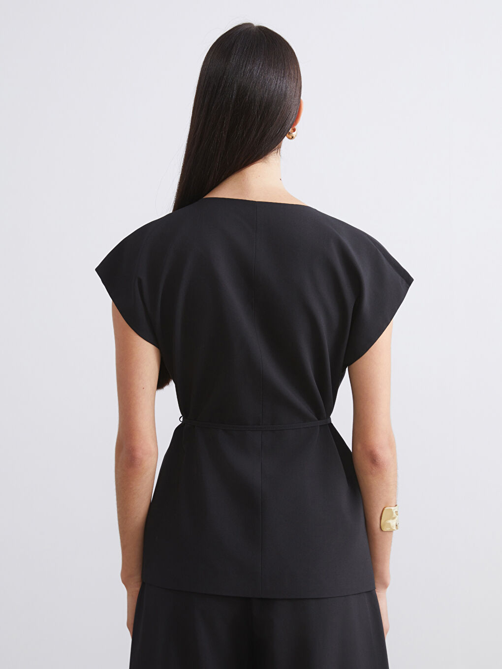 Siyah Kruvaze Yaka Kadın Klasik Yelek-3