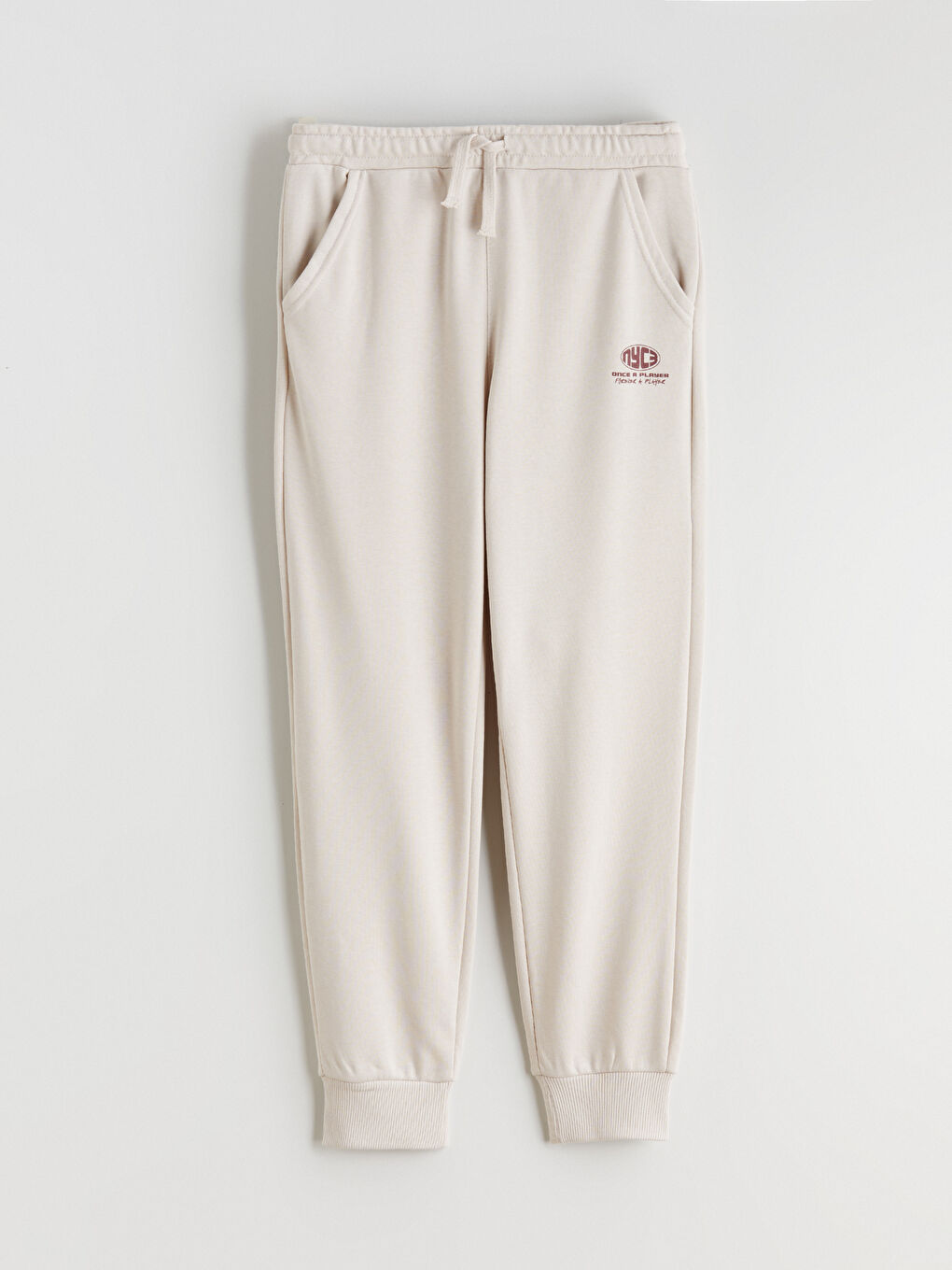 Bej Beli Lastikli Erkek Çocuk Jogger Eşofman Altı