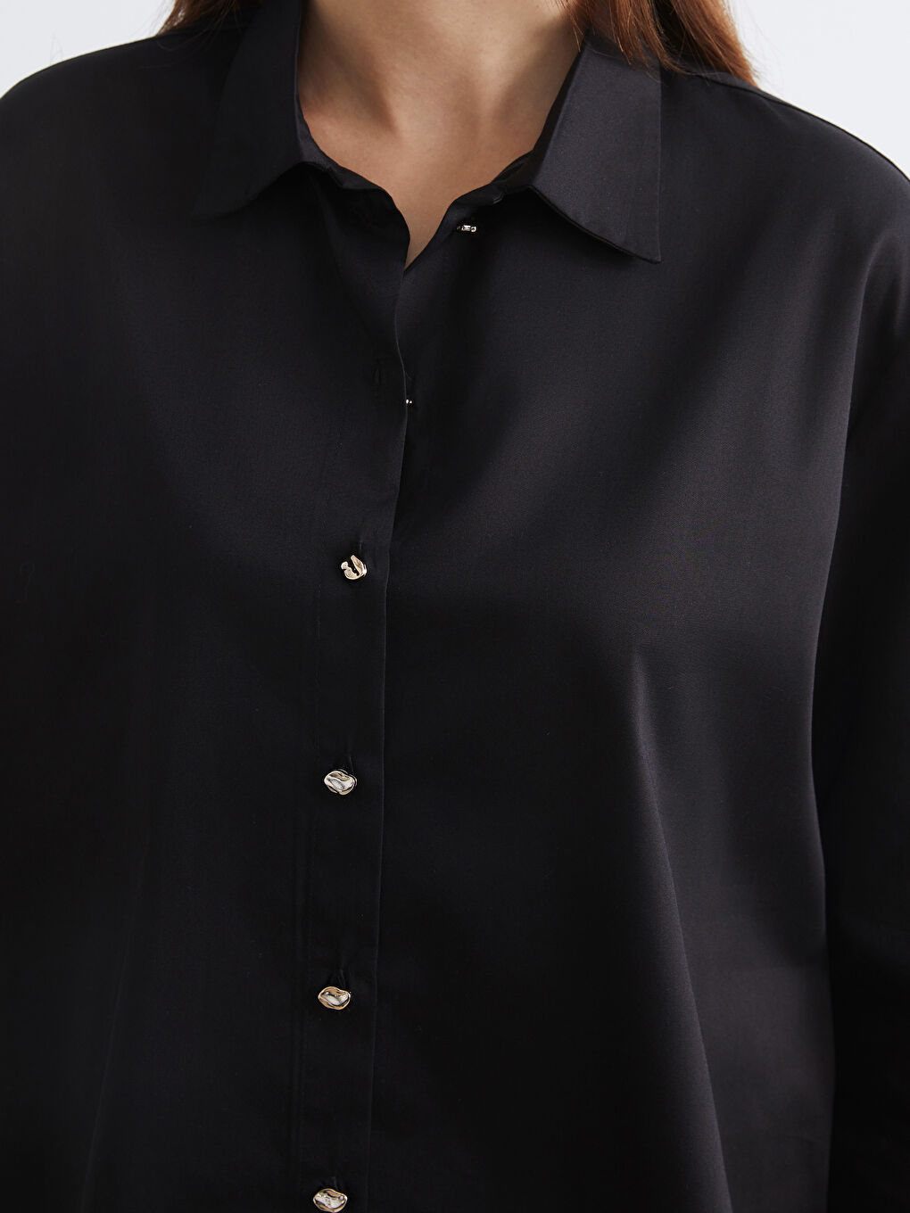 Siyah Loose Fit Poplin Kadın Gömlek	-2