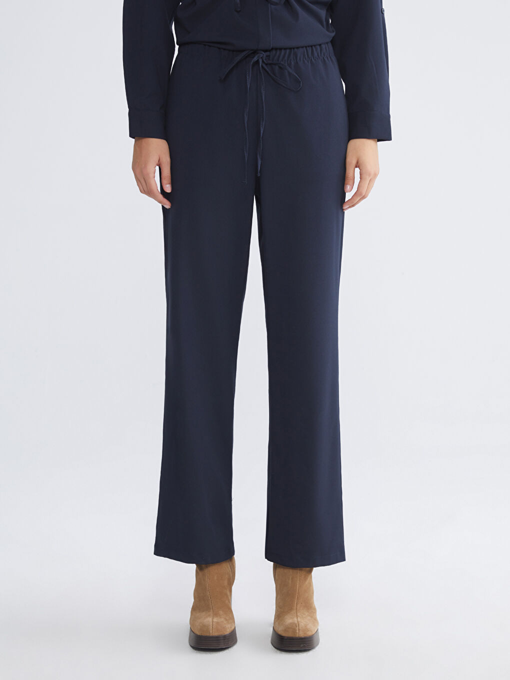 Elastic Waist Wide Leg Women's Trousers-1