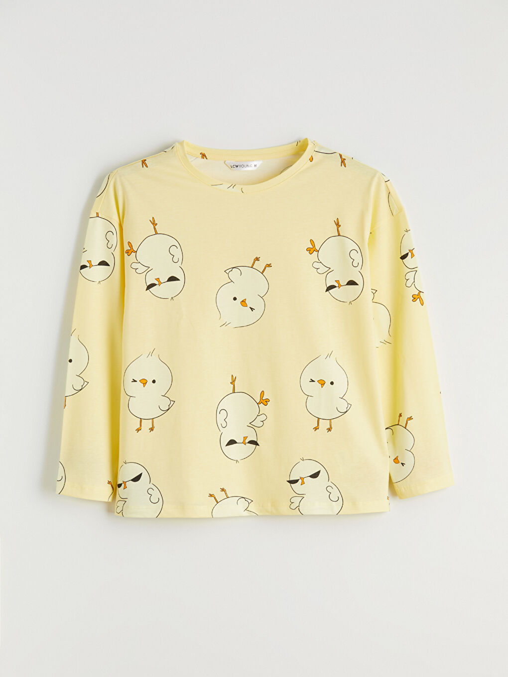 Sarı Bisiklet Yaka Desenli Kadın Pijama Üstü