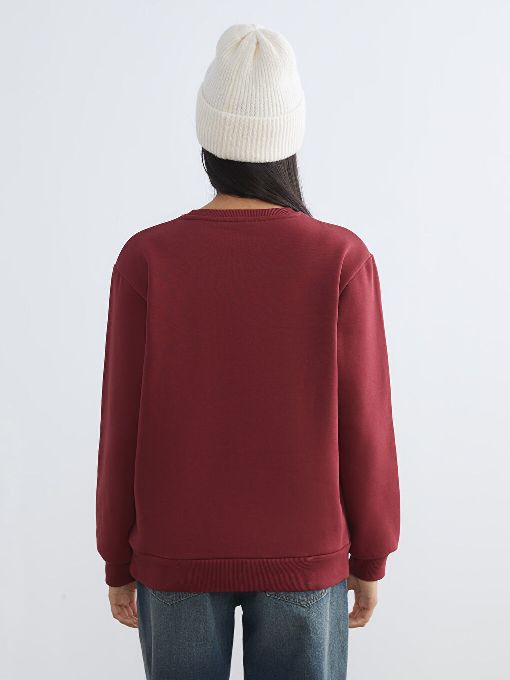 Bordo Snoopy Baskılı Oversize Kadın Kalın Sweatshirt-3