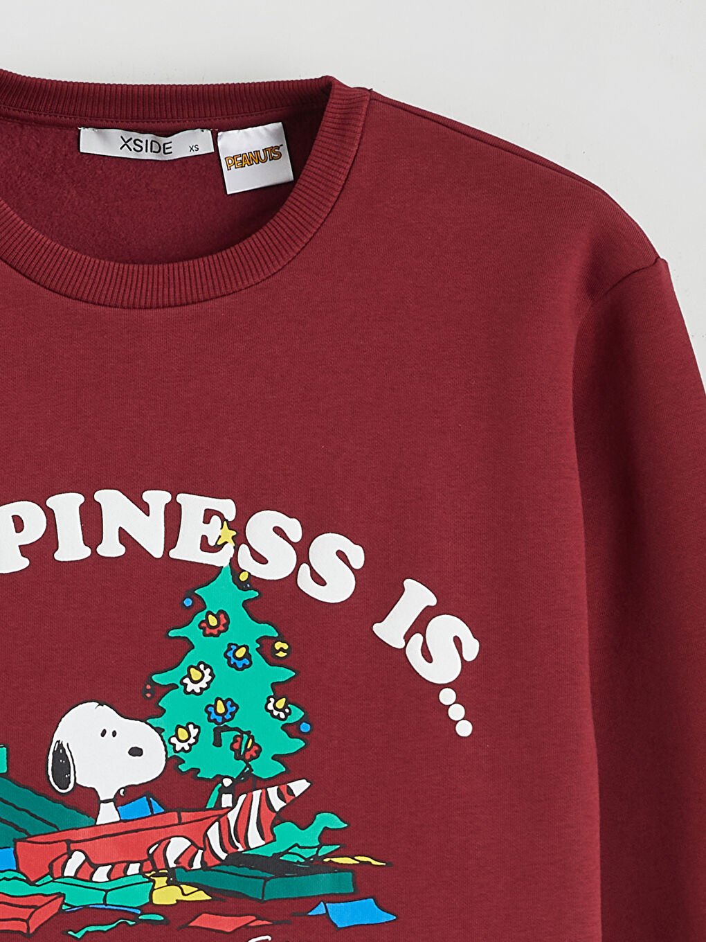 Bordo Snoopy Baskılı Oversize Kadın Kalın Sweatshirt-5