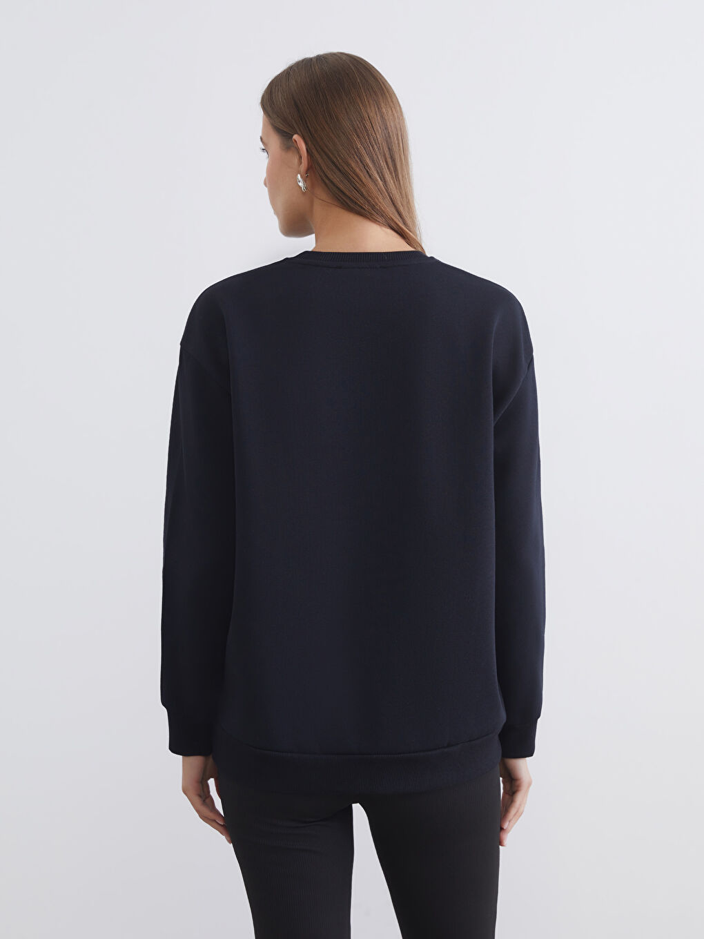 Siyah Cambridge Baskılı Oversize Kadın Sweatshirt-3