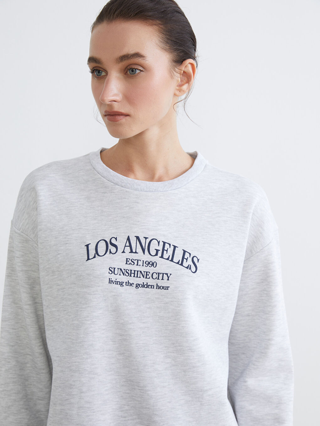 Gri Los Angeles Baskılı Oversize Kadın Sweatshirt