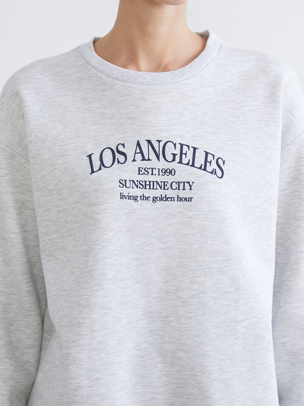 Gri Los Angeles Baskılı Oversize Kadın Sweatshirt-2
