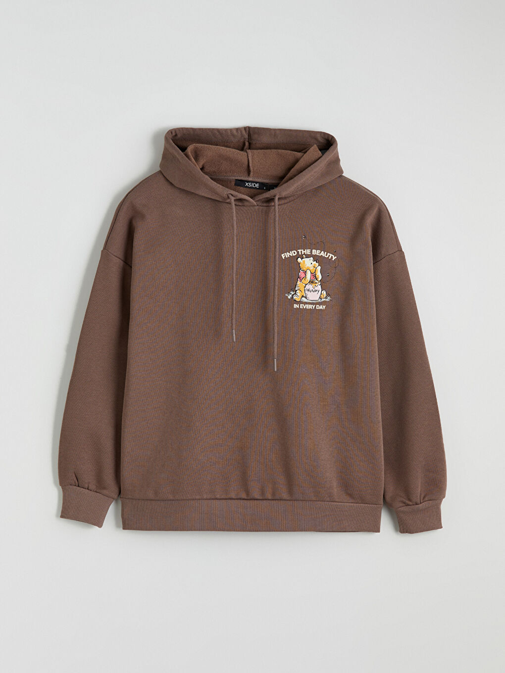 Kahverengi Winnie the Pooh Baskılı Kadın Kalın Hoodie-4