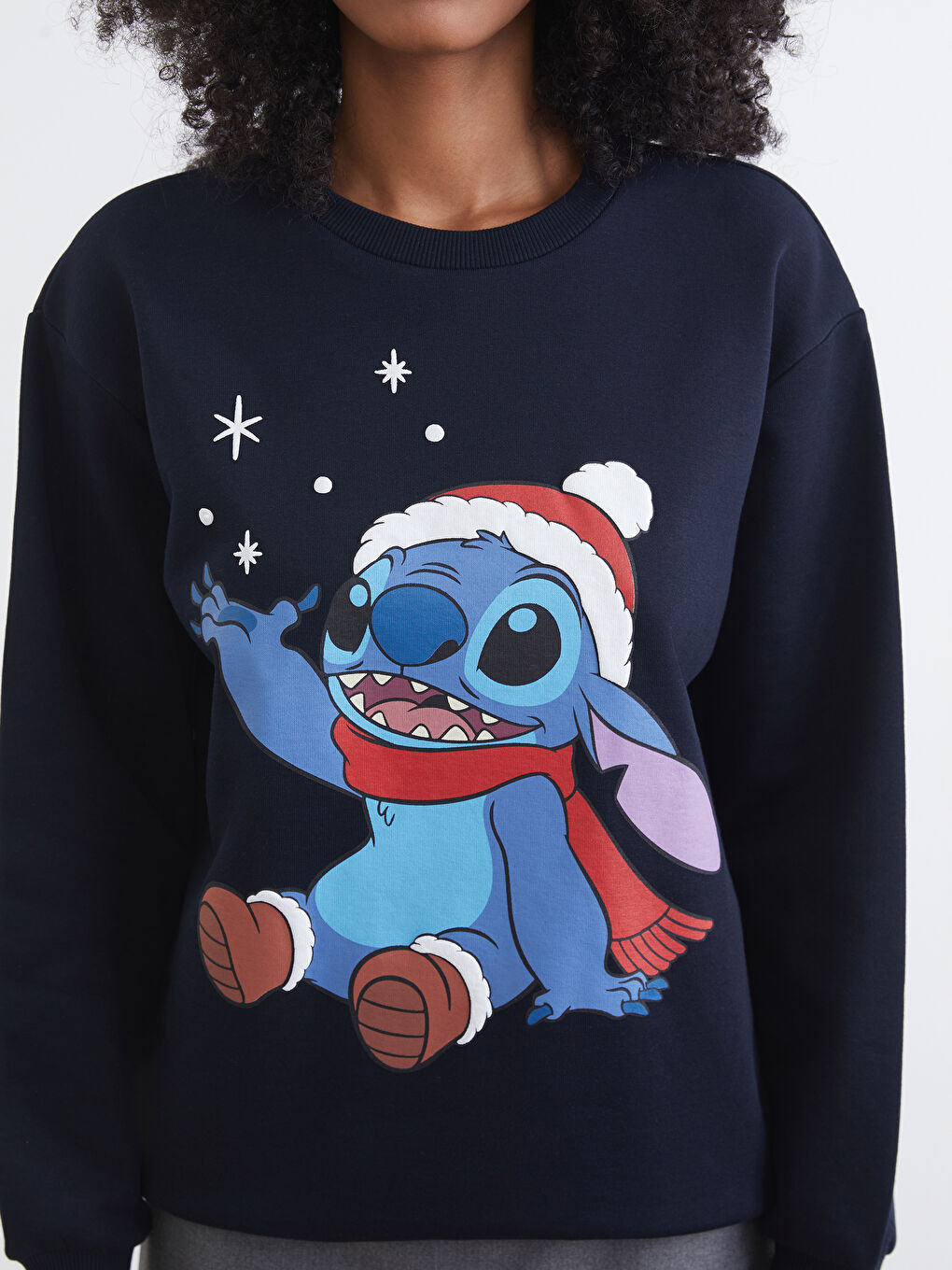Lacivert Stitch Baskılı Oversize Kadın Kalın Sweatshirt-2