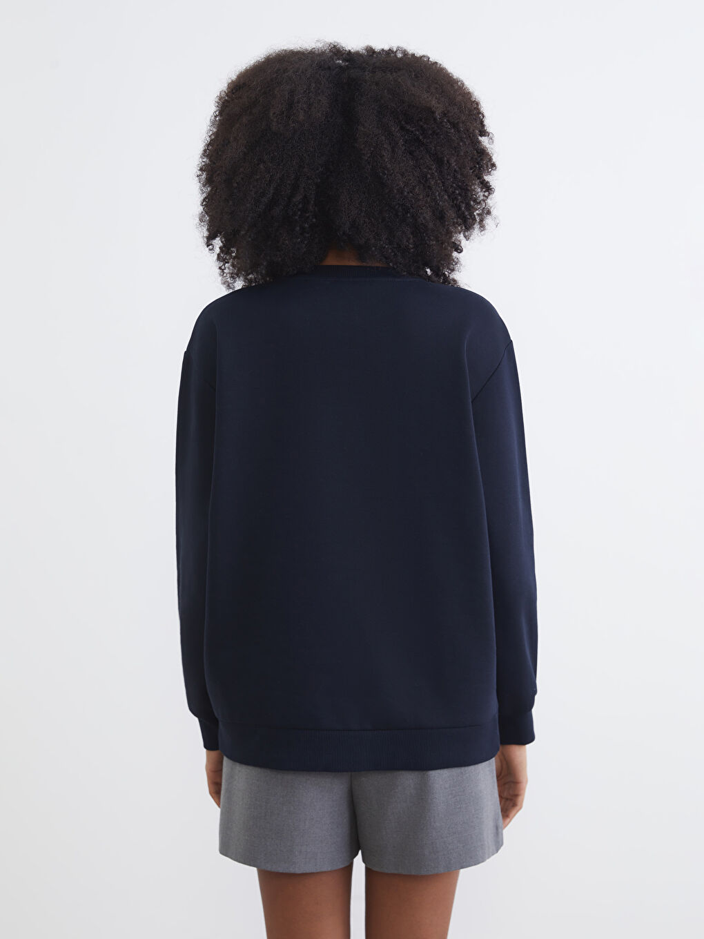 Lacivert Stitch Baskılı Oversize Kadın Kalın Sweatshirt-3