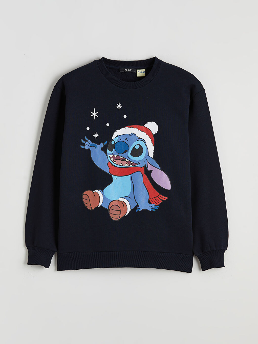 Lacivert Stitch Baskılı Oversize Kadın Kalın Sweatshirt-4
