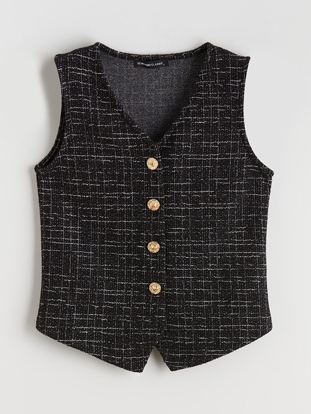 Siyah V Yaka Ekose Kadın Yelek-4