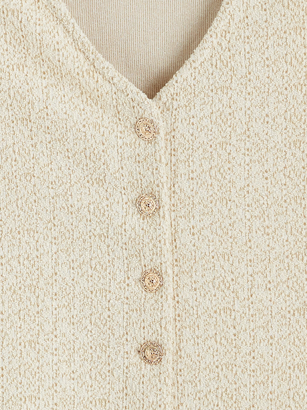 Ekru V Yaka Ekose Kadın Yelek-5