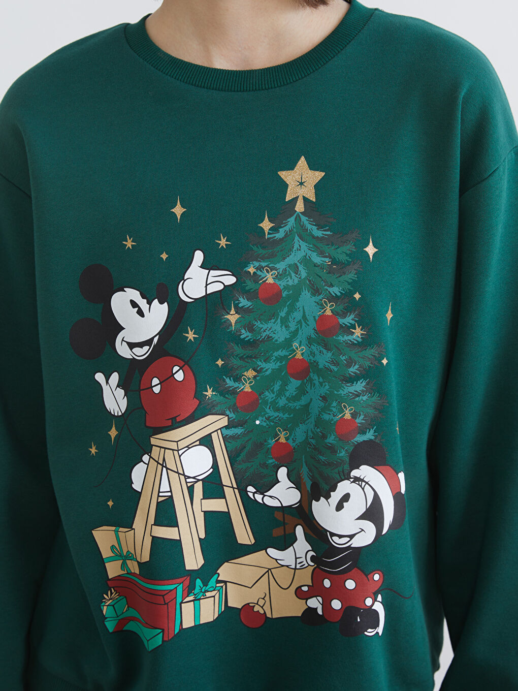 Yeşil Mickey Mouse Baskılı Kadın Kalın Sweatshirt-2