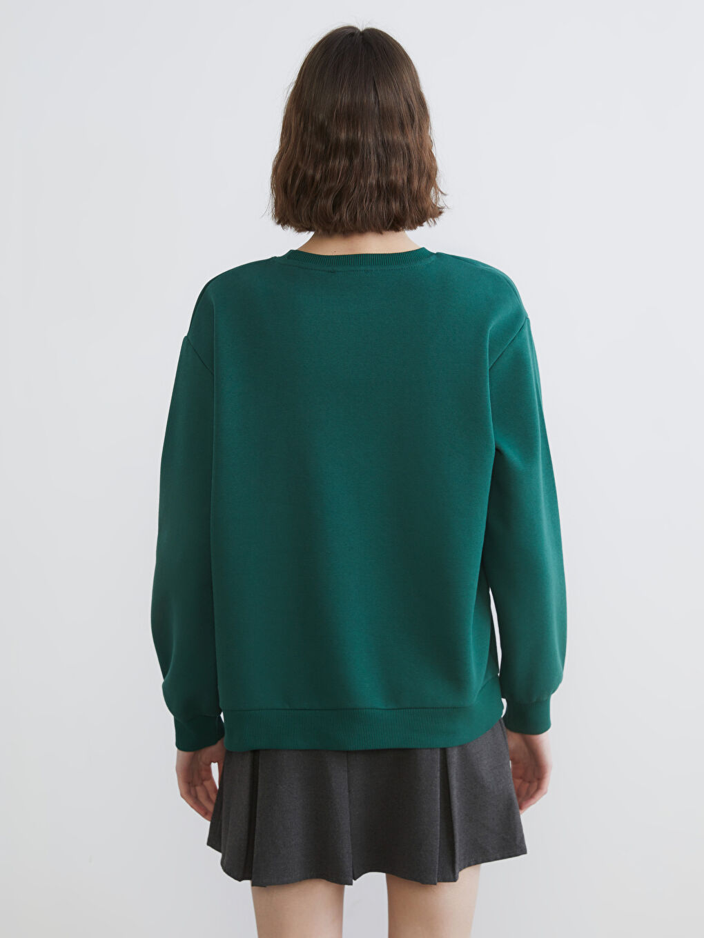 Yeşil Mickey Mouse Baskılı Kadın Kalın Sweatshirt-3