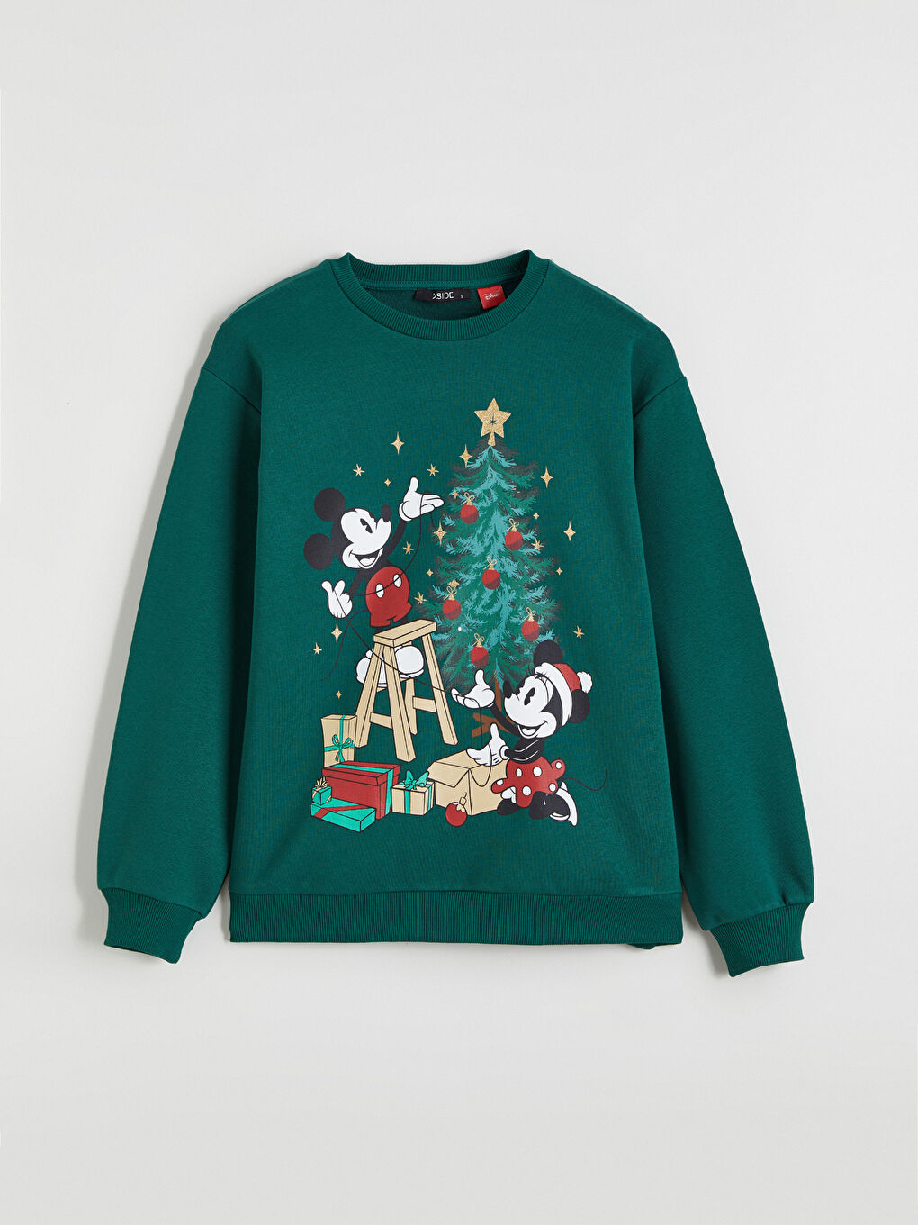 Yeşil Mickey Mouse Baskılı Kadın Kalın Sweatshirt-4