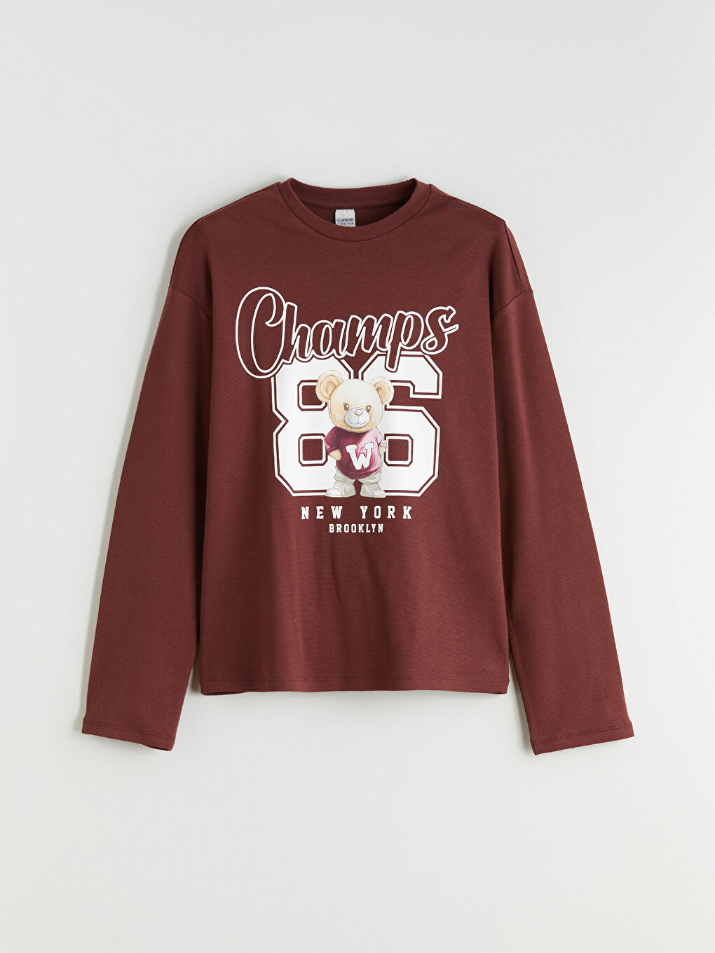 Crew Neck Teddy Bear Printed Girls' T-Shirt