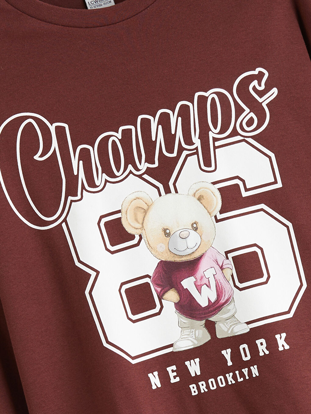 Crew Neck Teddy Bear Printed Girls' T-Shirt-1