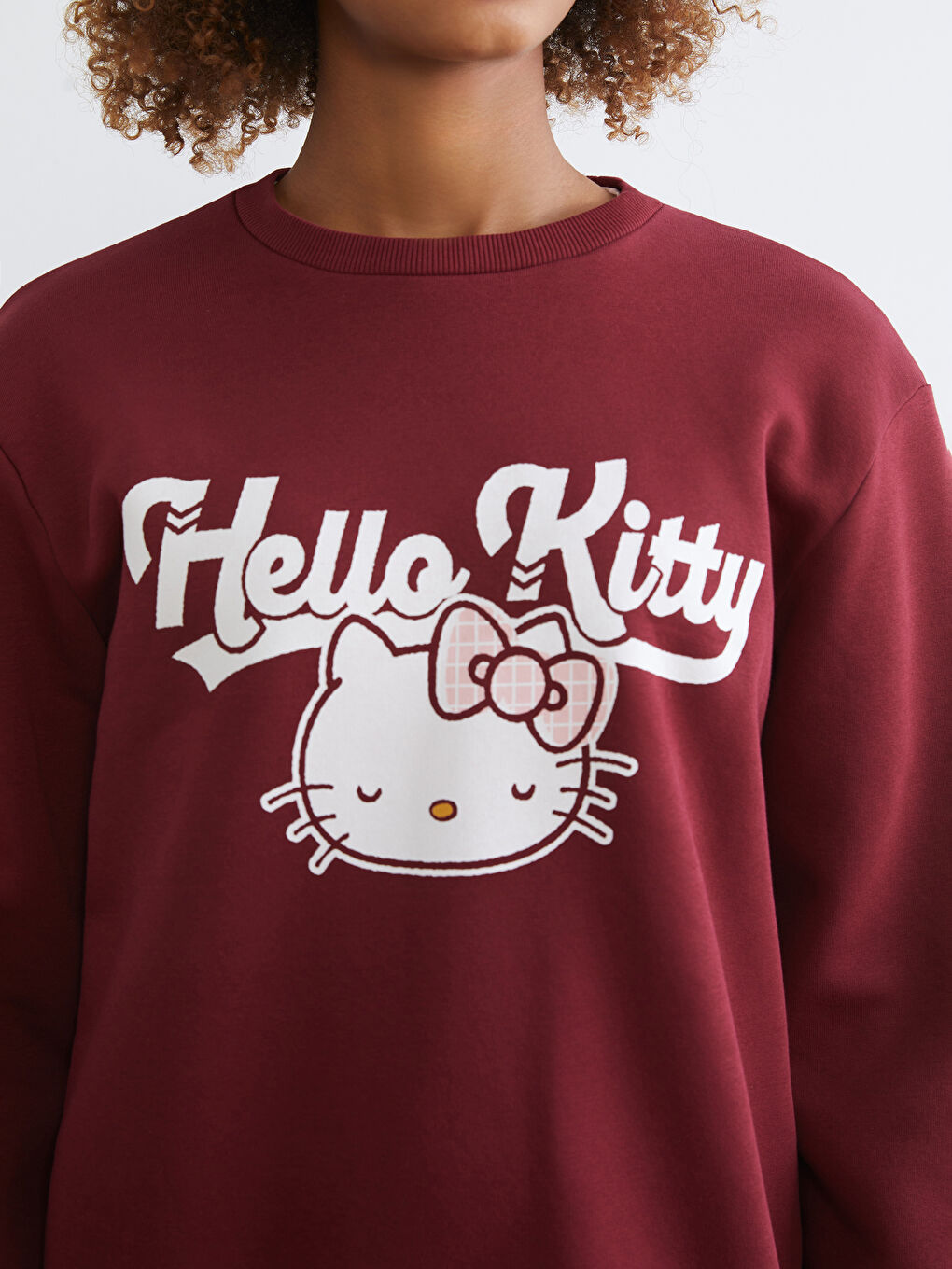Bordo Hello Kitty Baskılı Kadın Kalın Sweatshirt-2