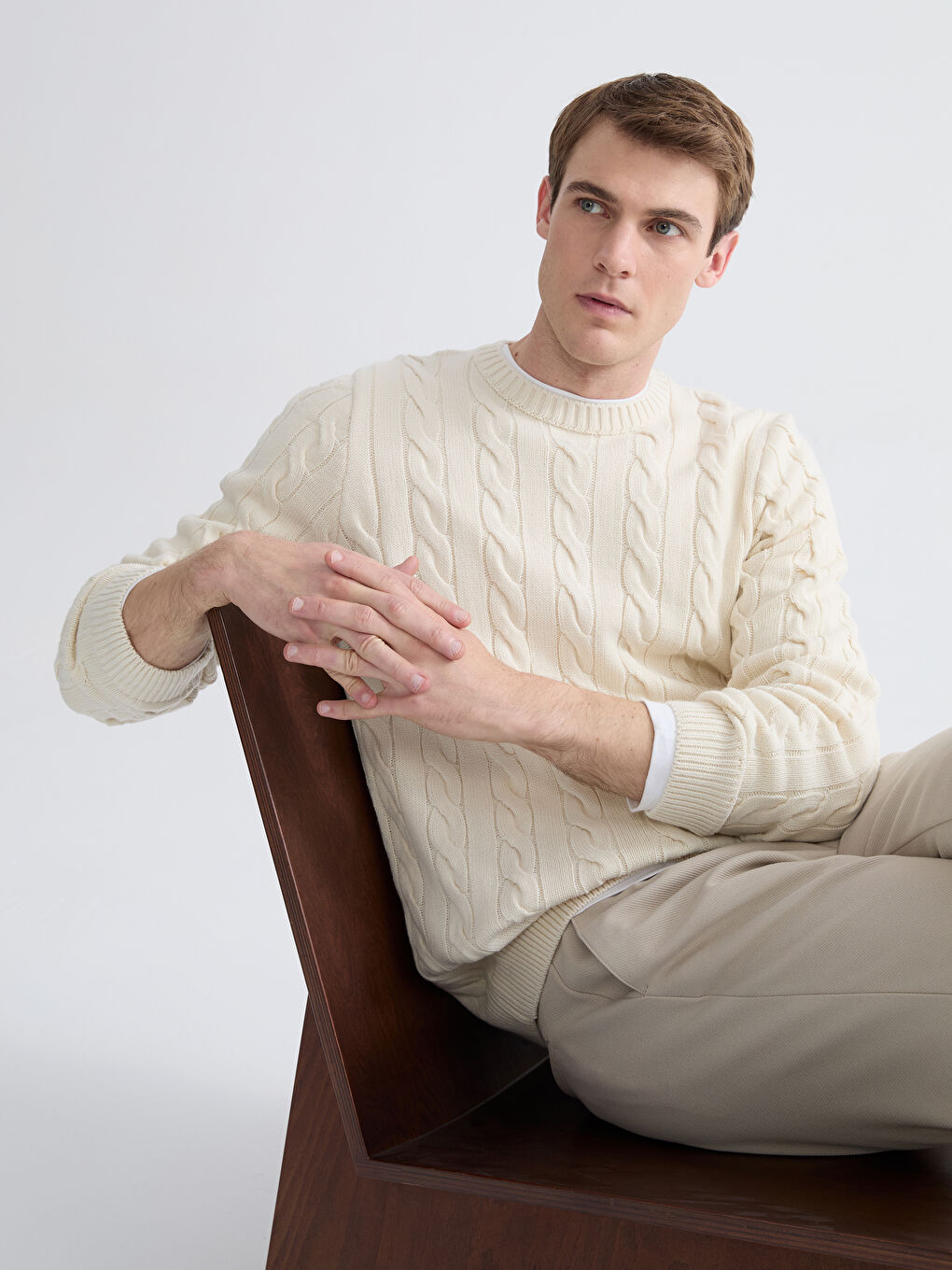 Crew Neck Long Sleeve Men's Tricot Sweater