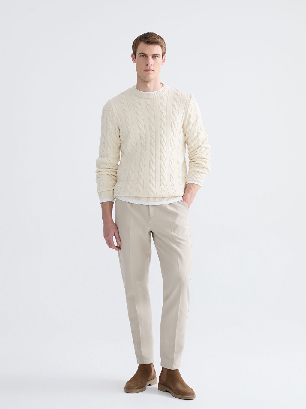 Crew Neck Long Sleeve Men's Tricot Sweater-1