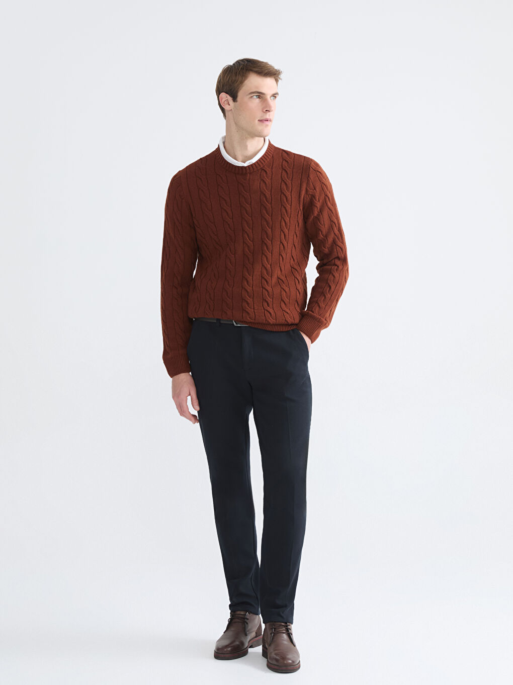 Kahverengi Bisiklet Yaka Erkek Triko Kazak-1