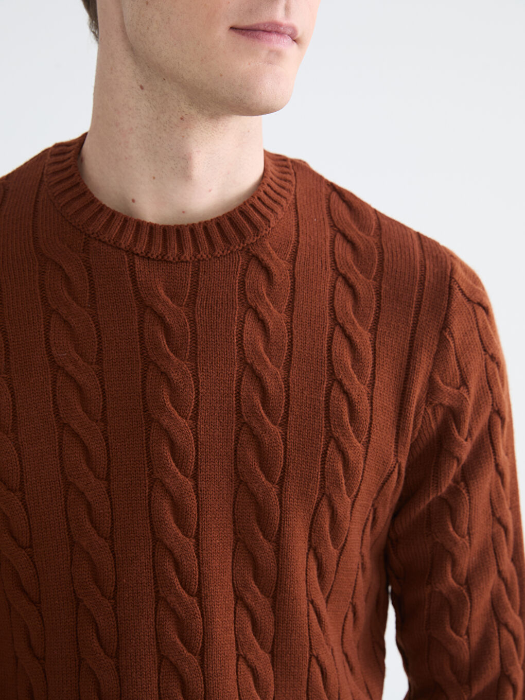 Kahverengi Bisiklet Yaka Erkek Triko Kazak-2