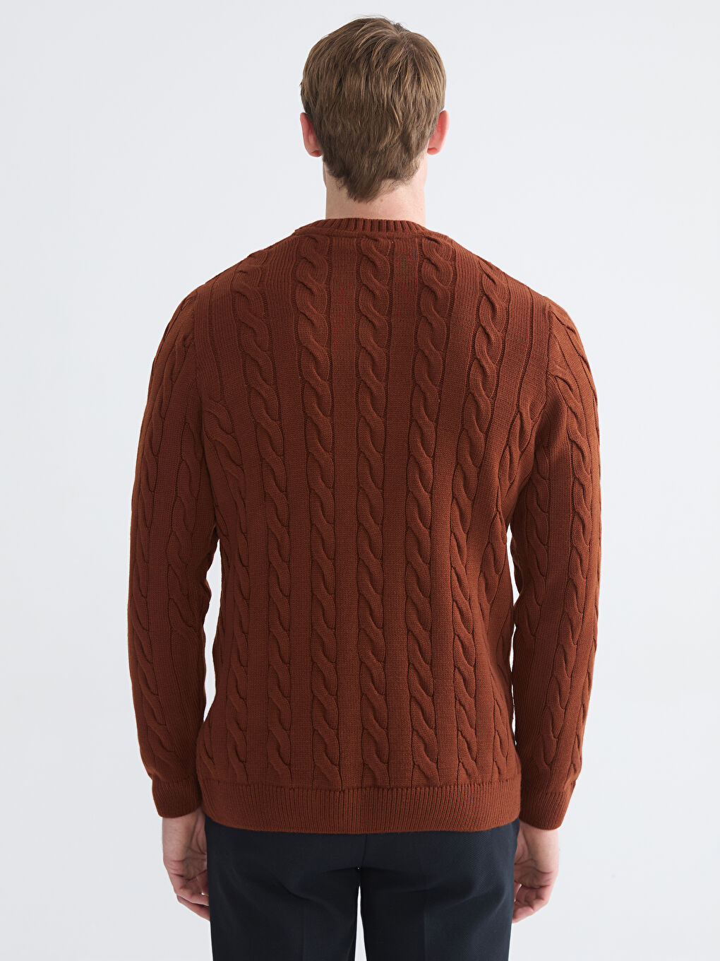 Kahverengi Bisiklet Yaka Erkek Triko Kazak-3