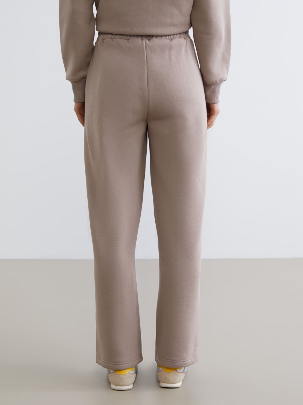 Kahverengi Beli Lastikli Geniş Paça Kadın Kalın Eşofman Altı-3