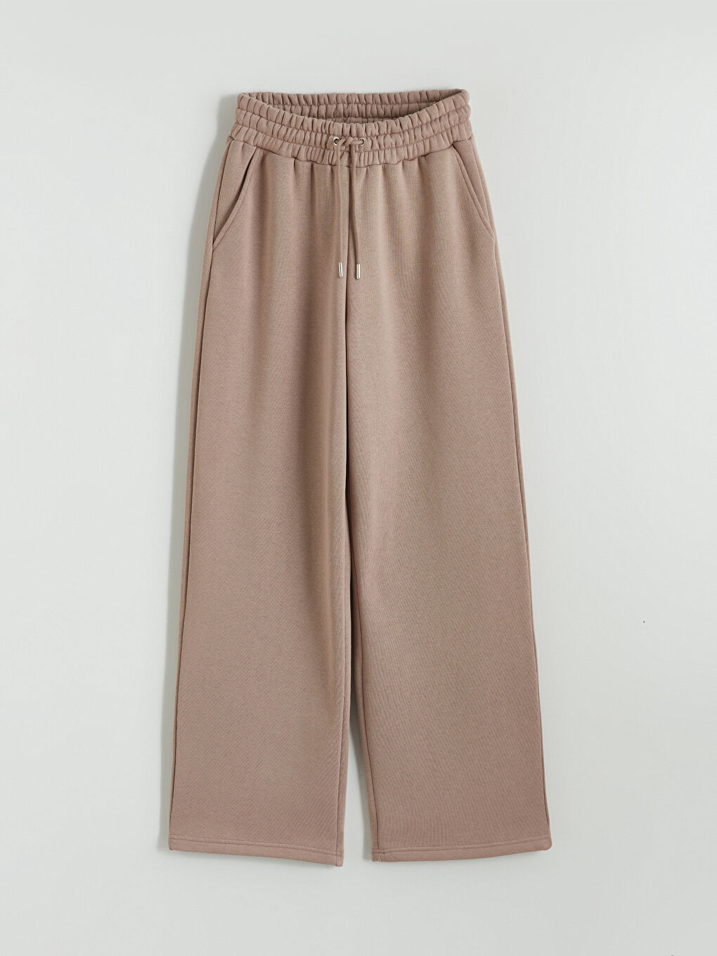 Kahverengi Beli Lastikli Geniş Paça Kadın Kalın Eşofman Altı-4