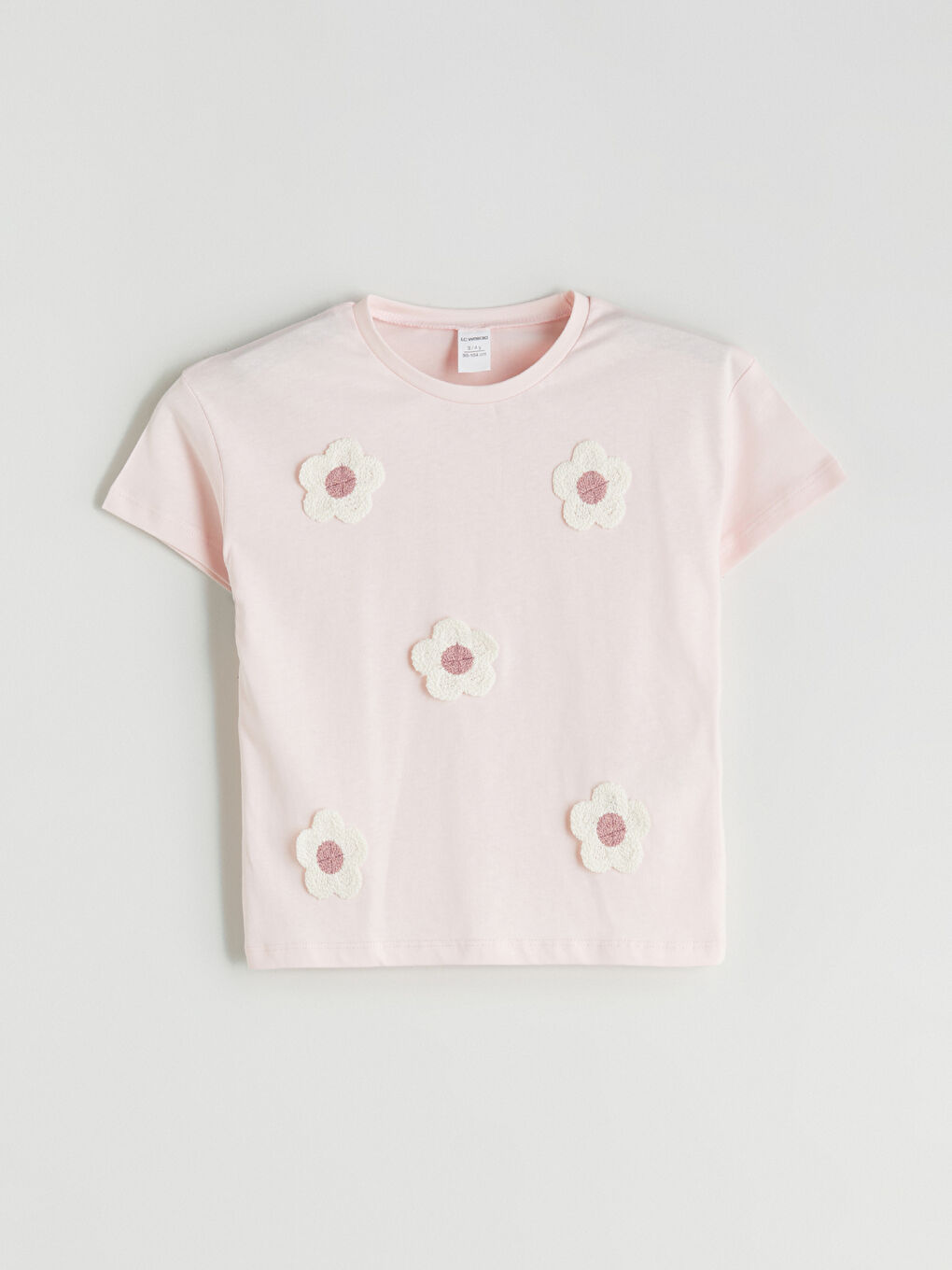 Pembe Bisiklet Yaka Çiçekli Kız Çocuk Tişört