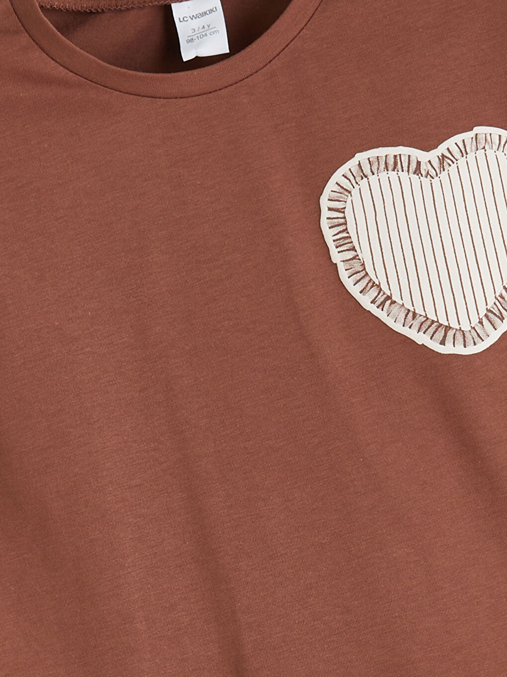 Kahverengi Bisiklet Yaka Kız Çocuk Tişört-1