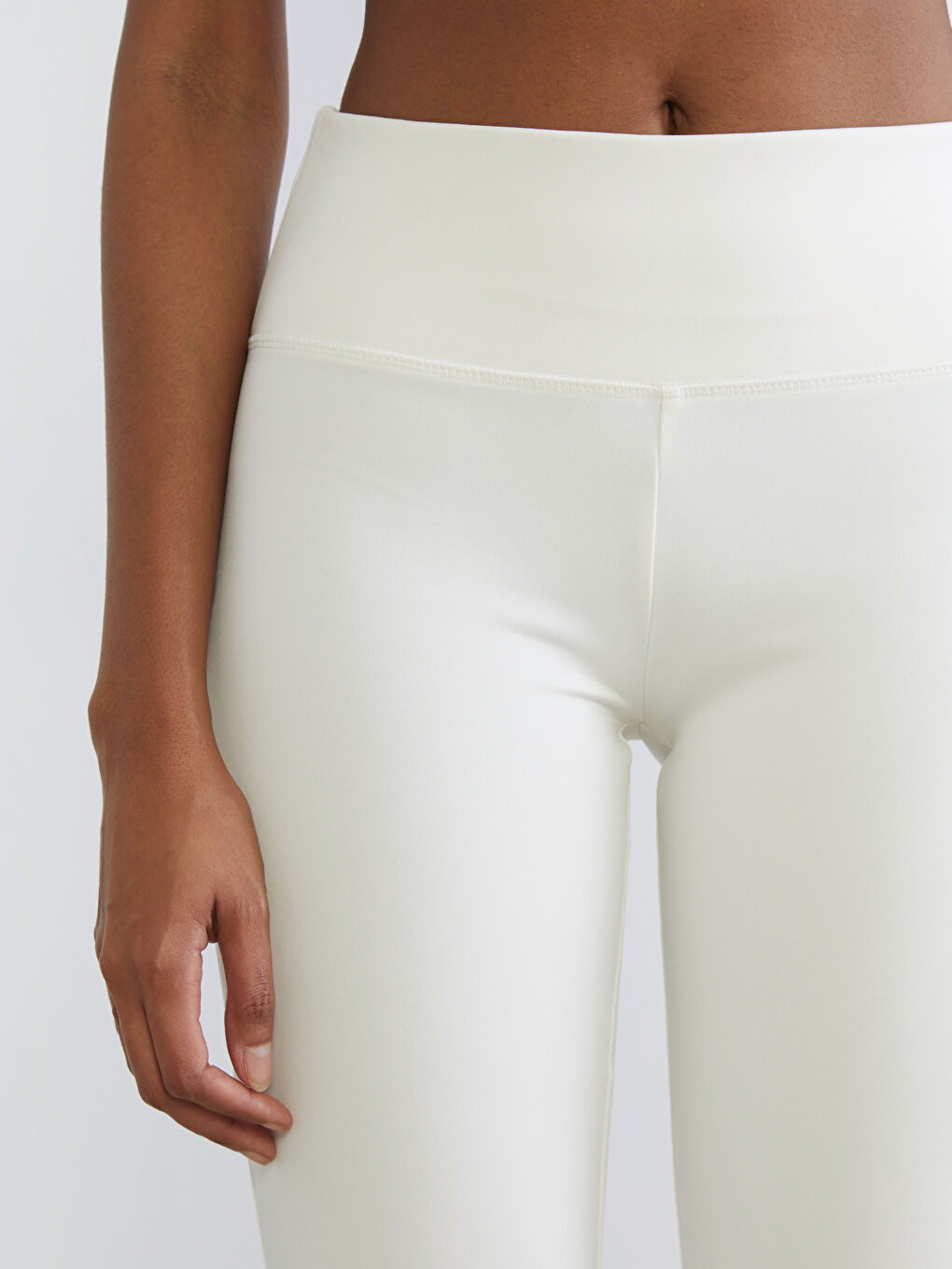 Ekru Beli Lastikli İspanyol Paça Kadın Spor Tayt-2