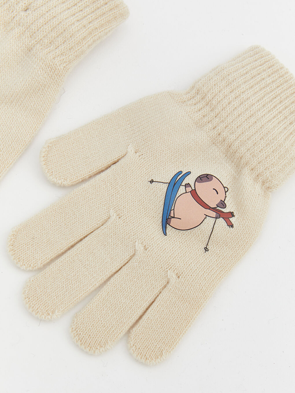 Bej Nakışlı Erkek Çocuk Triko Eldiven-1