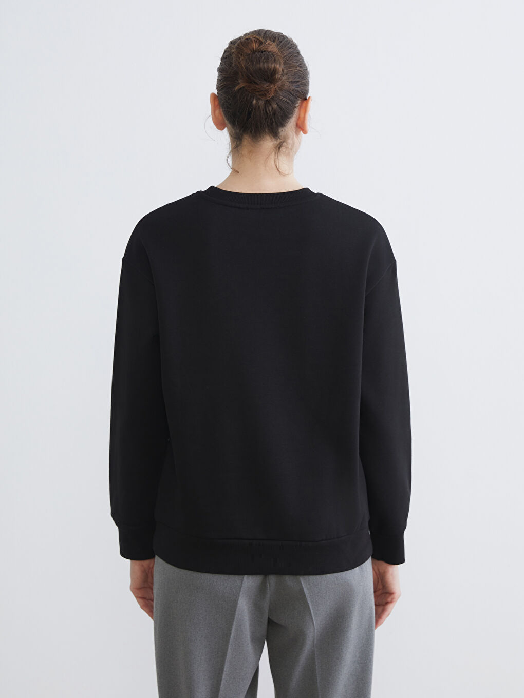 Crew Neck Shiny Stone Printed Oversize Women's Thick Sweatshirt-3