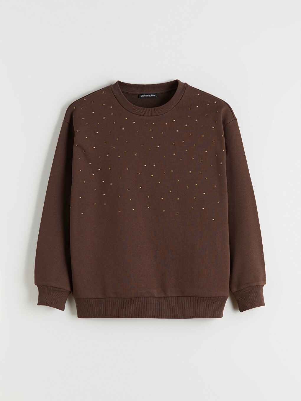 Crew Neck Shiny Stone Printed Oversize Women's Thick Sweatshirt-4