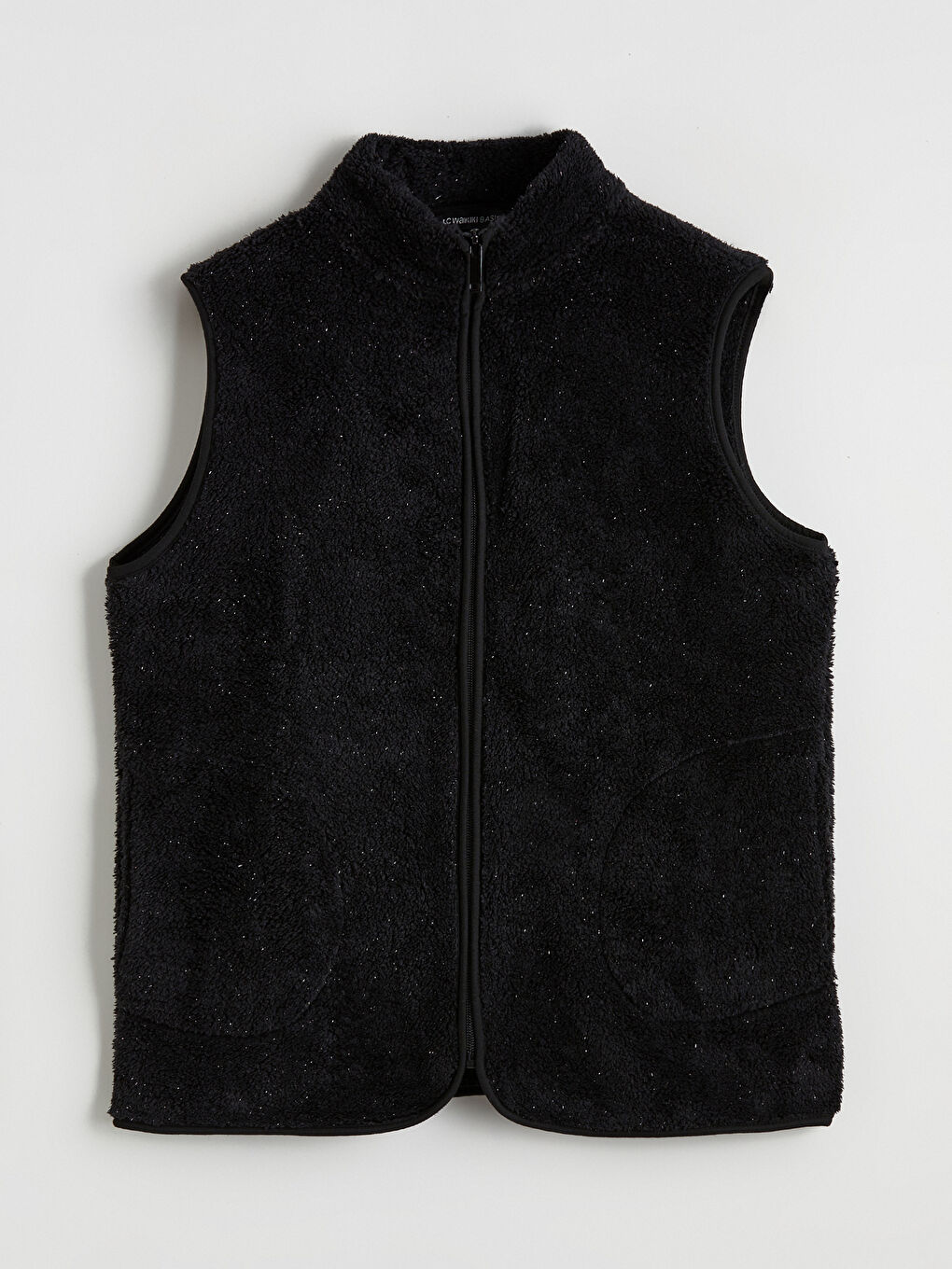 Siyah Dik Yaka Kadın Polar Yelek-4