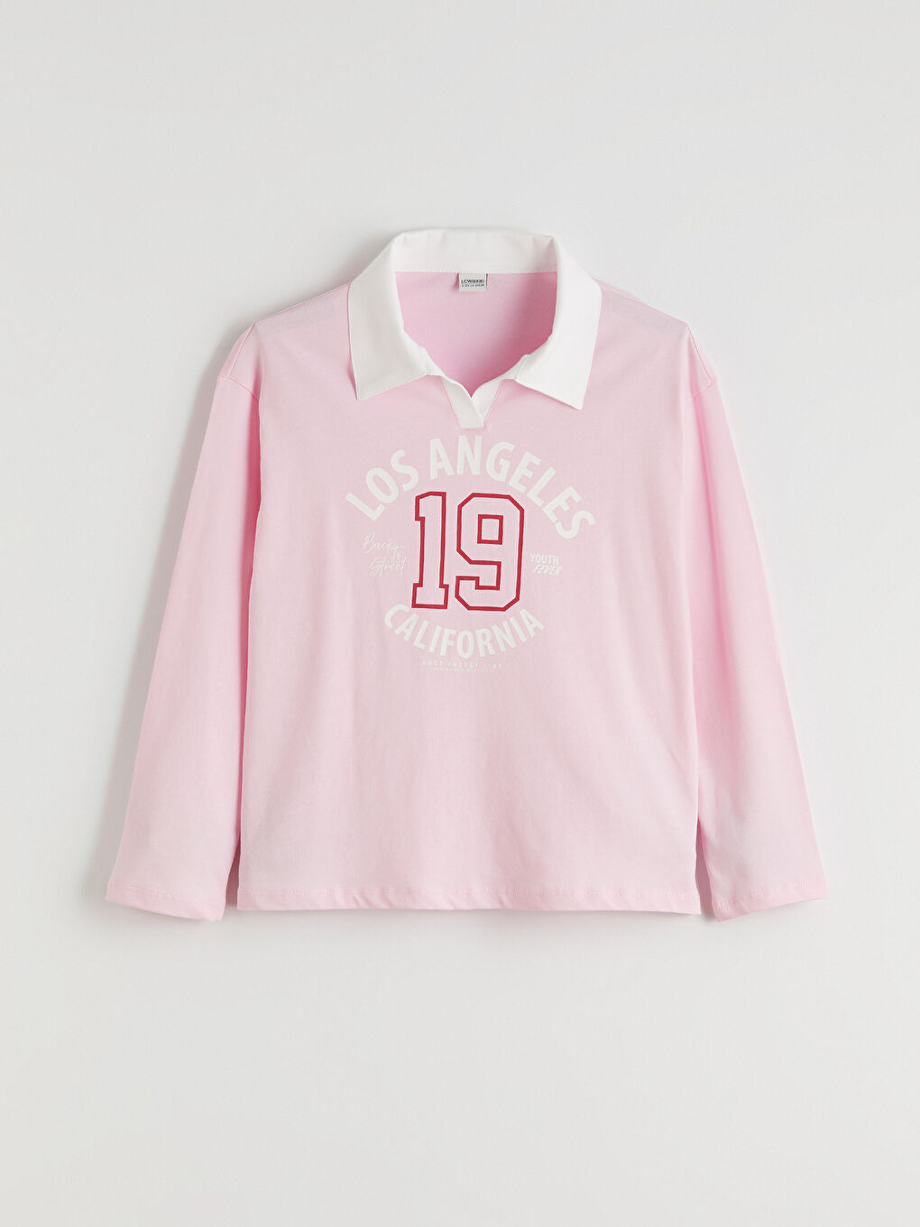 Pembe Polo Yaka Los Angeles Baskılı Kız Çocuk Tişört