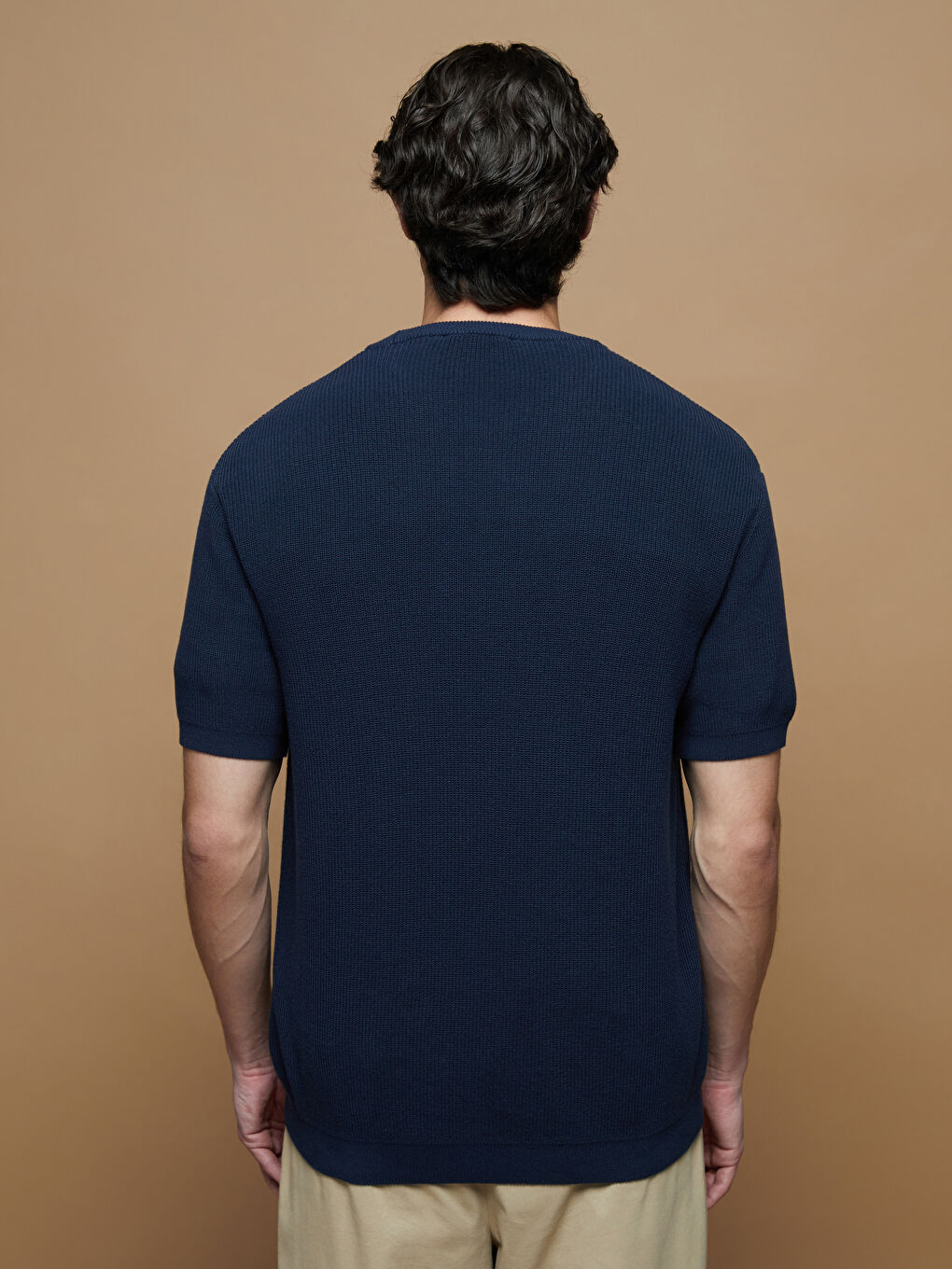 Lacivert Bisiklet Yaka Kısa Kollu Erkek Triko Kazak-4