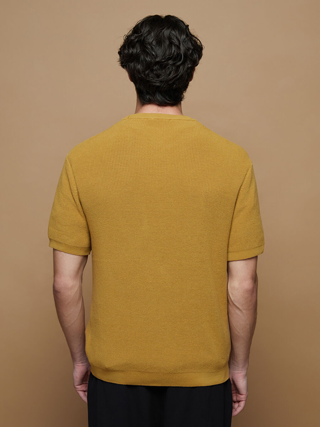 Sarı Bisiklet Yaka Kısa Kollu Erkek Triko Kazak-7