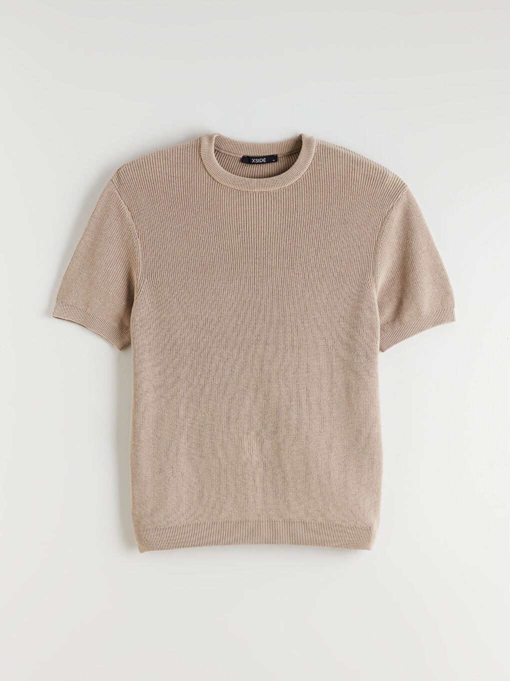 Bej Bisiklet Yaka Kısa Kollu Erkek Triko Kazak-4