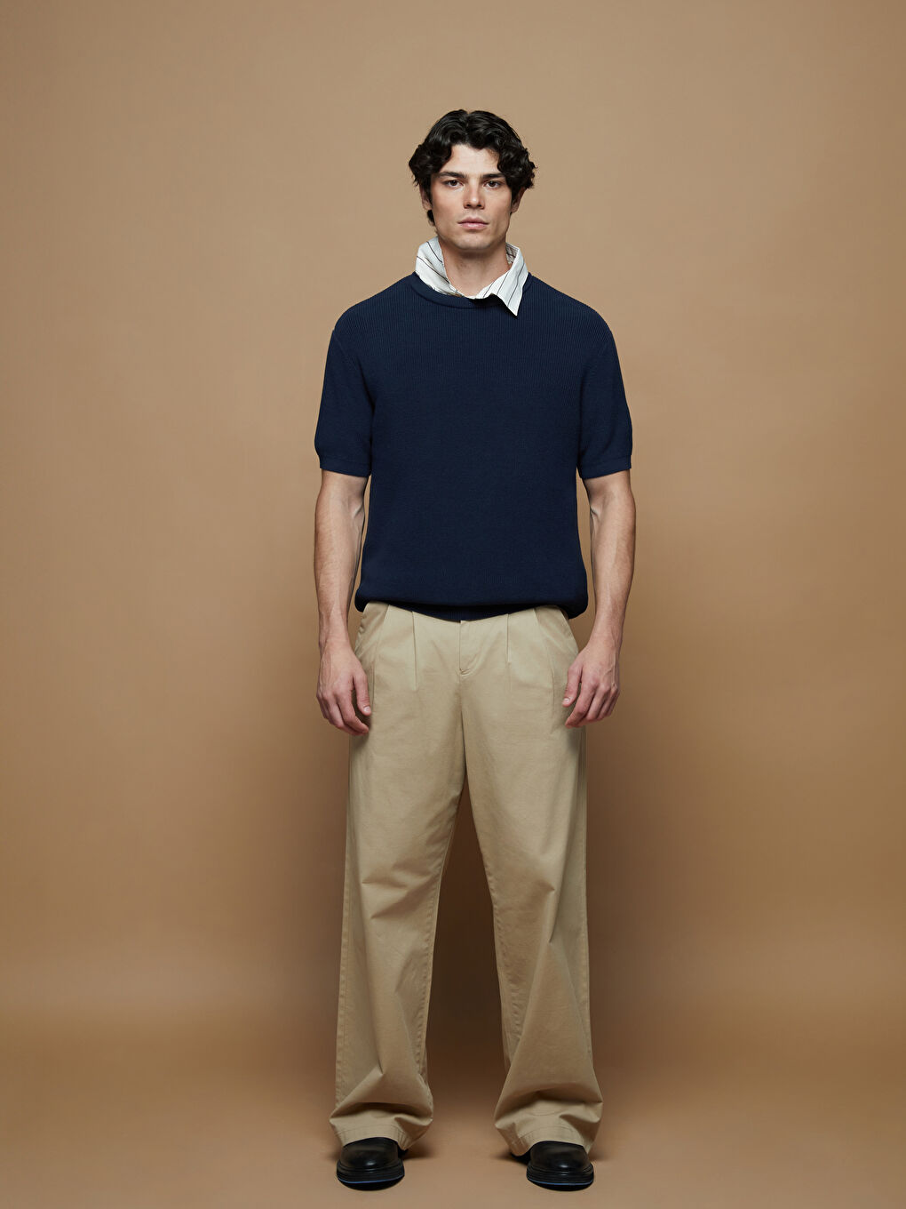 Lacivert Bisiklet Yaka Kısa Kollu Erkek Triko Kazak-1