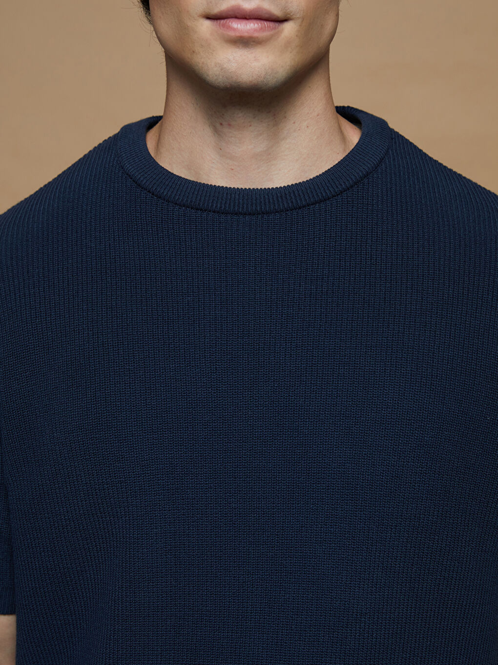 Lacivert Bisiklet Yaka Kısa Kollu Erkek Triko Kazak-2