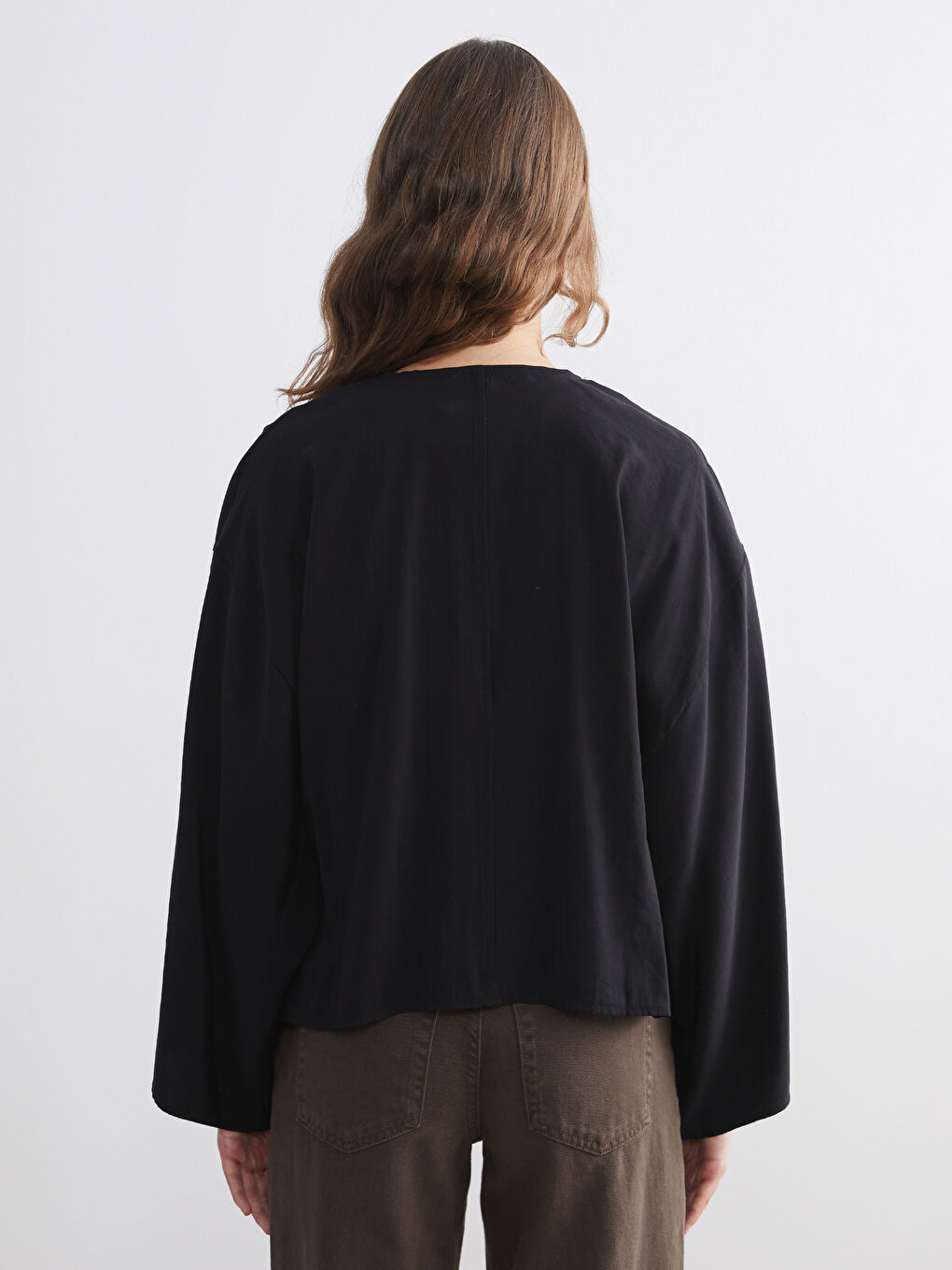 Siyah Kruvaze Yaka Oversize Kadın Kimono-3