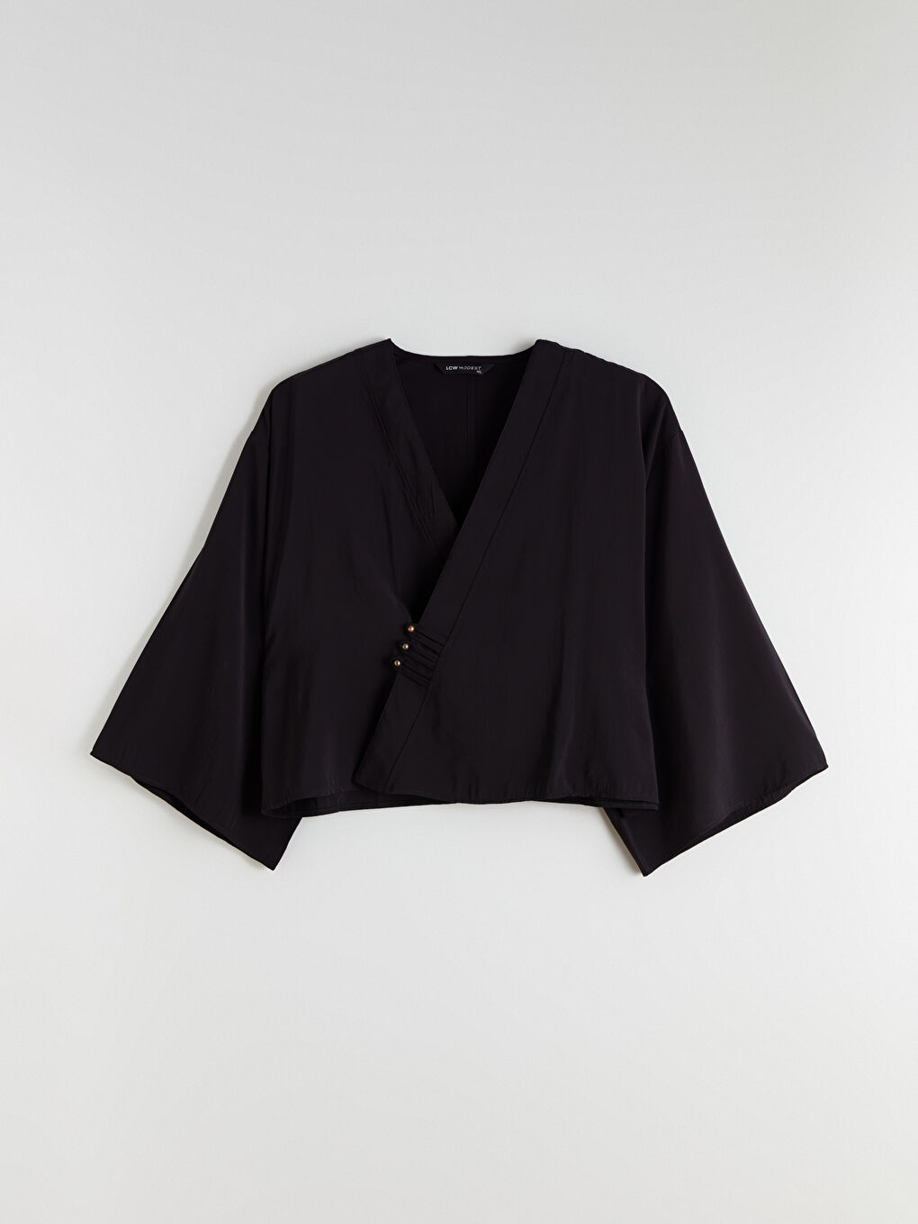 Siyah Kruvaze Yaka Oversize Kadın Kimono-4