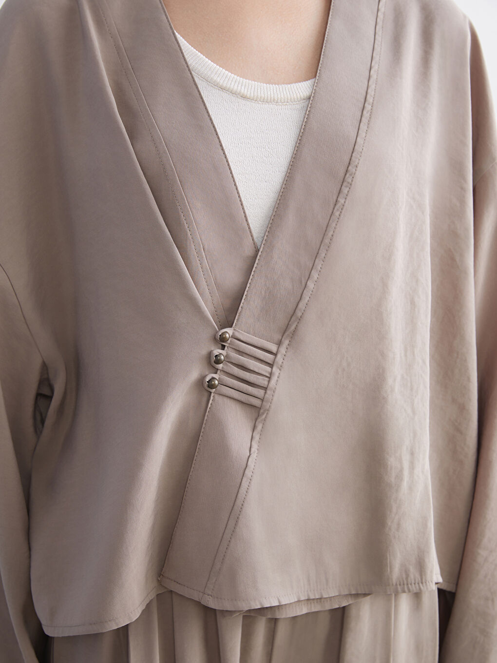 Gri Kruvaze Yaka Oversize Kadın Kimono-2