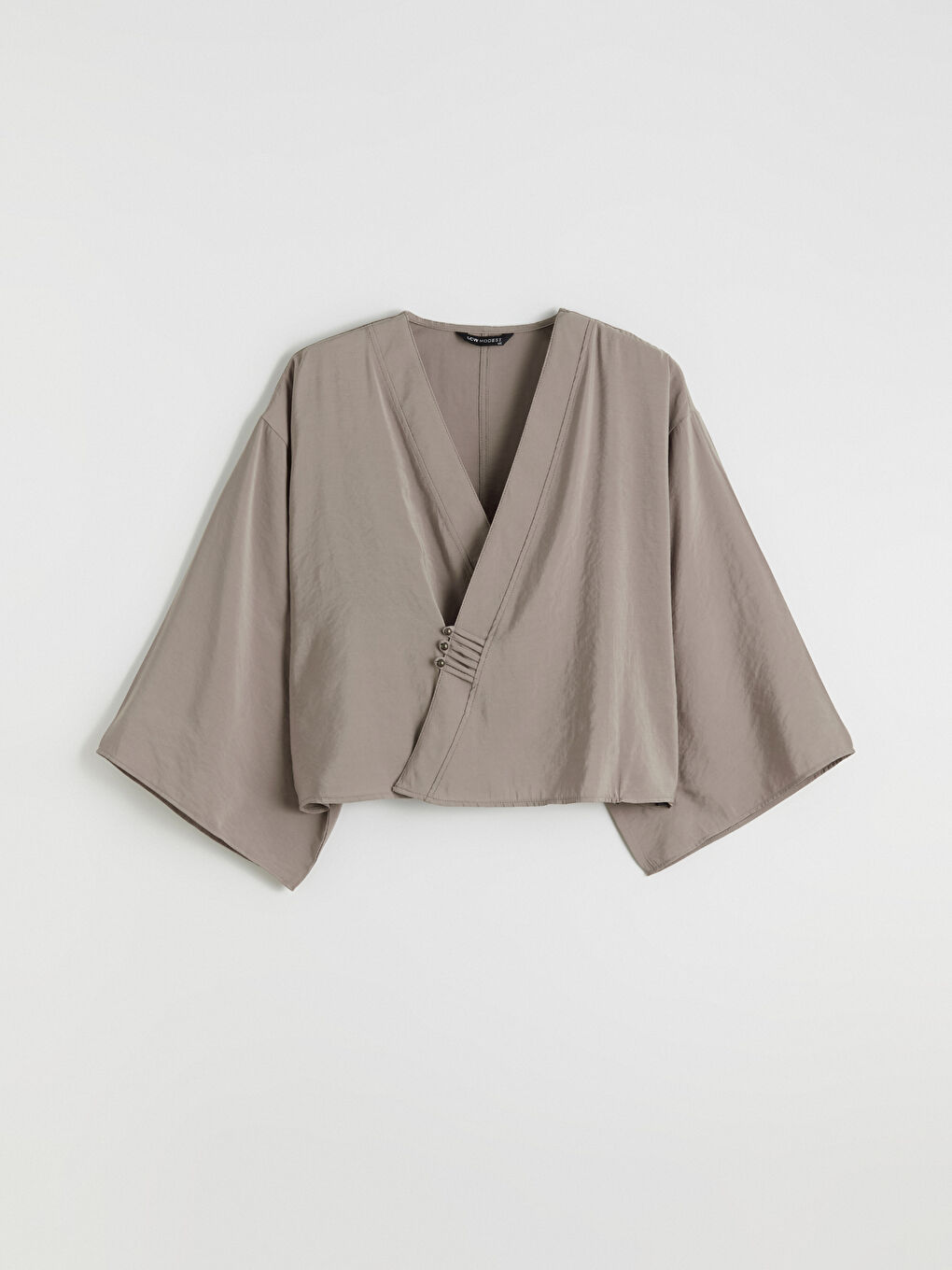 Gri Kruvaze Yaka Oversize Kadın Kimono-4