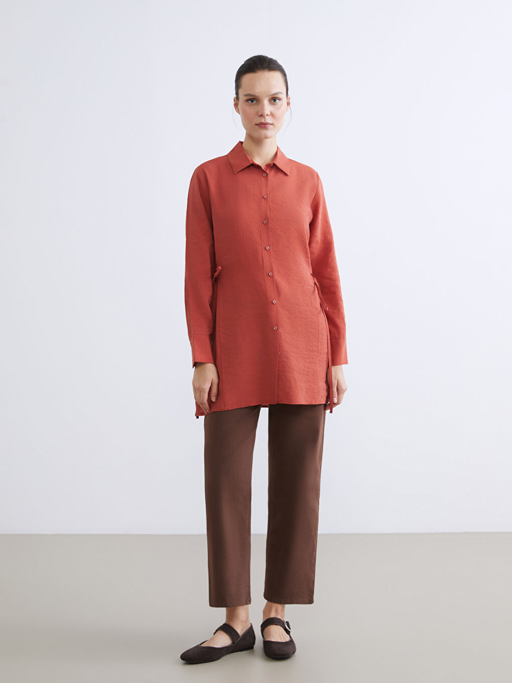 Kahverengi Kadın Gömlek Tunik-1