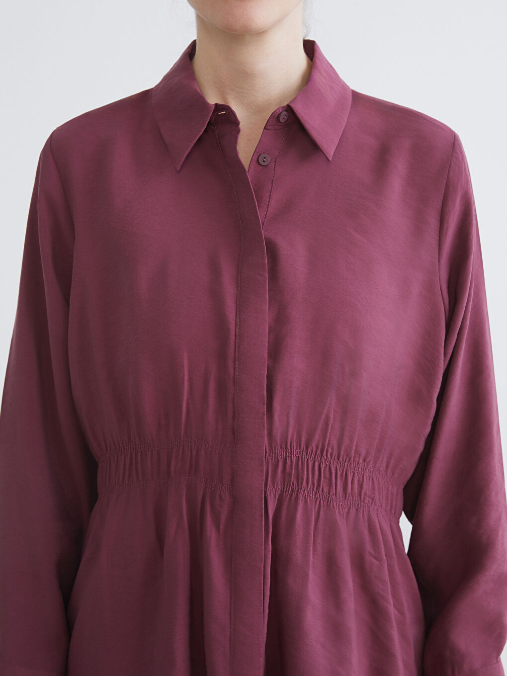 Bordo Oversize Modal Karışımlı Kadın Gömlek Tunik-2