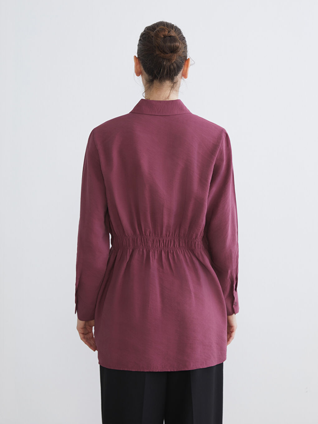 Bordo Oversize Modal Karışımlı Kadın Gömlek Tunik-3
